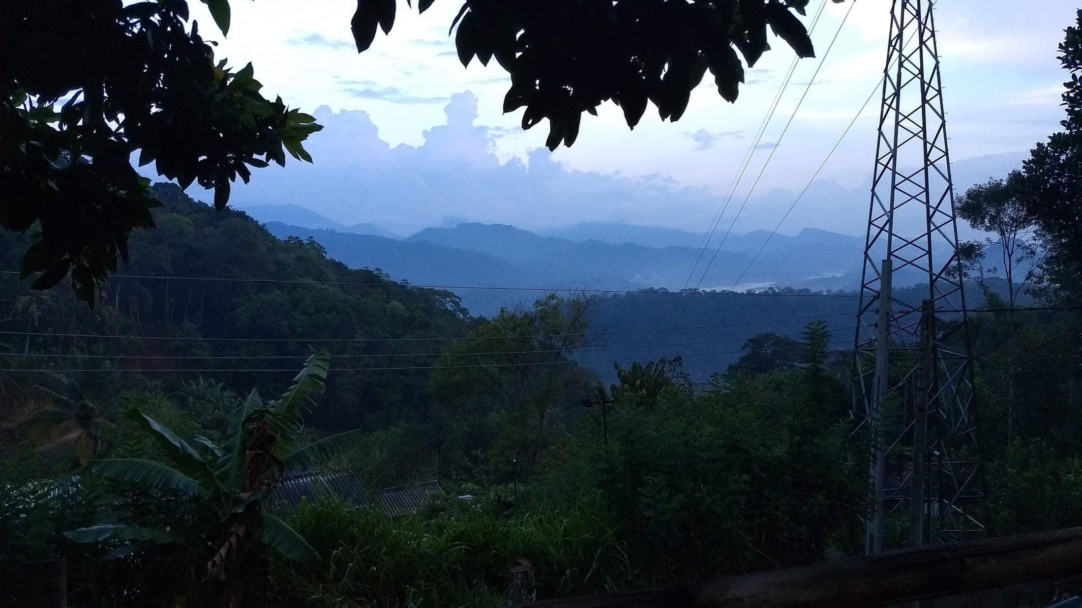 Blue hills and Victoria Lake in the distance from the eastern terrace