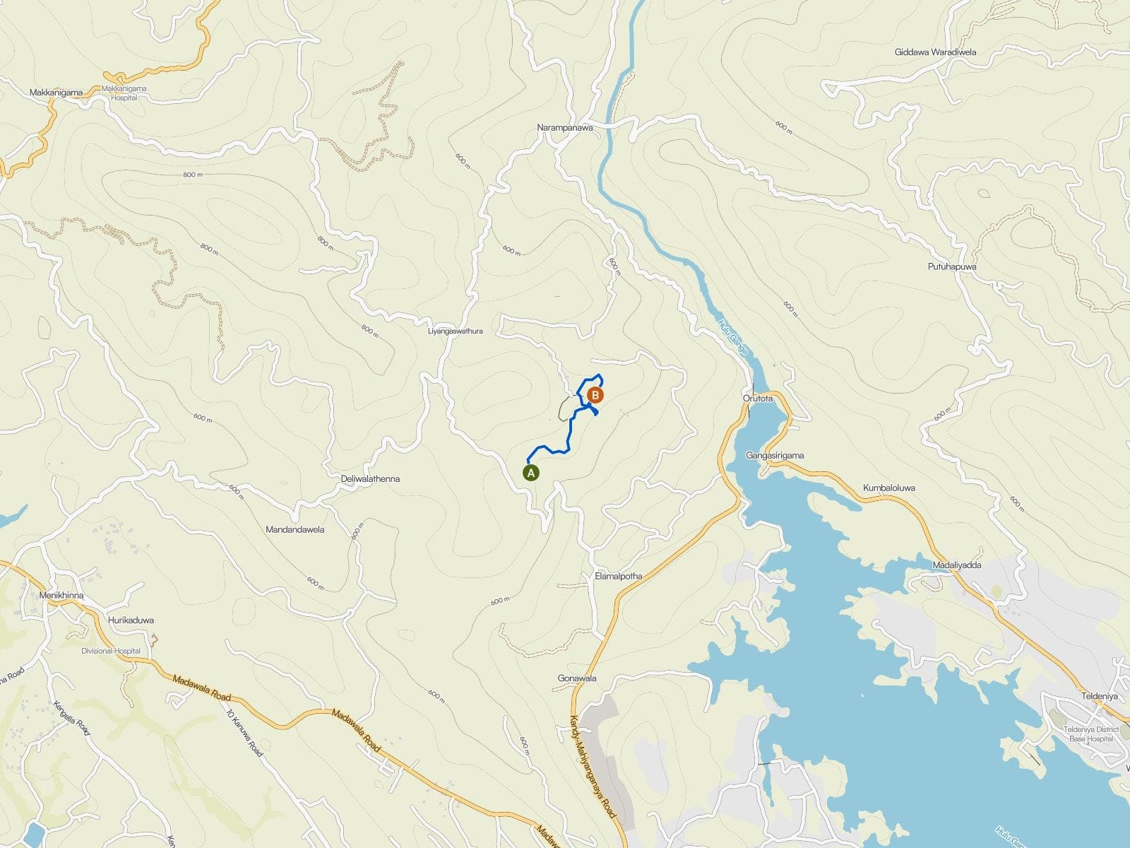 Map of the short forest walk from the cottage up to Bulu-land